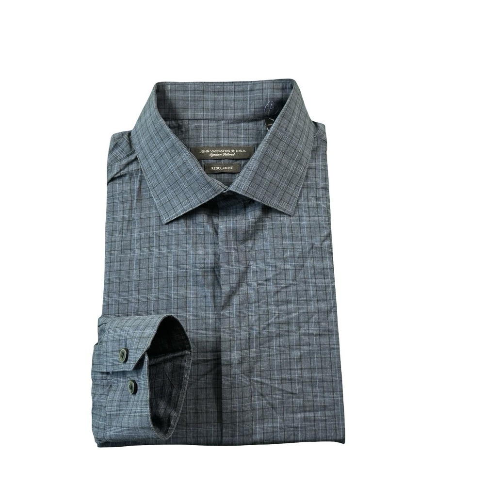 John Varvatos USA Navy Blue Checked Cotton LS Button Front Shirt M/L D732V3B